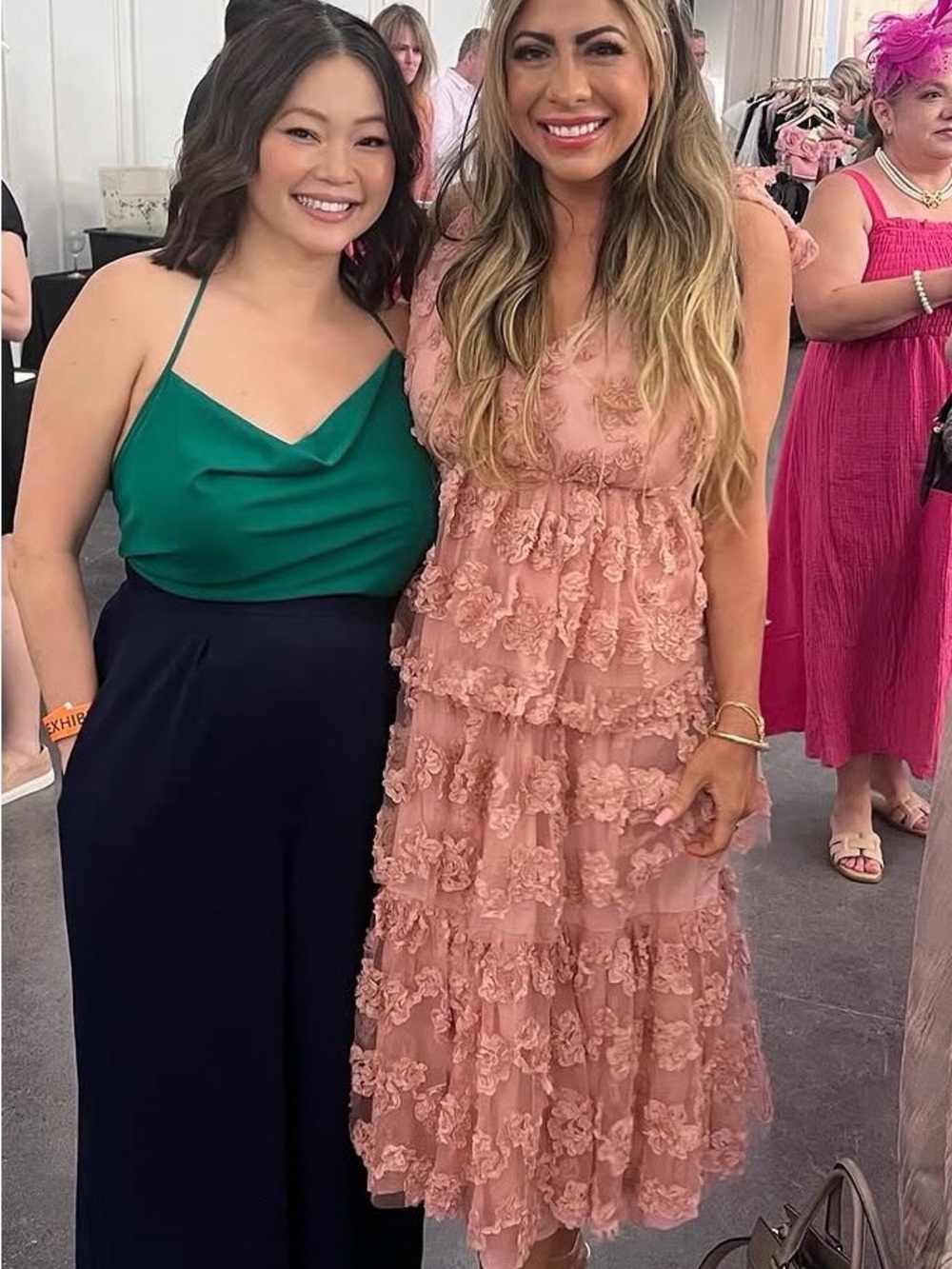 Sleeveless Pink Lace Tiered Midi Dress